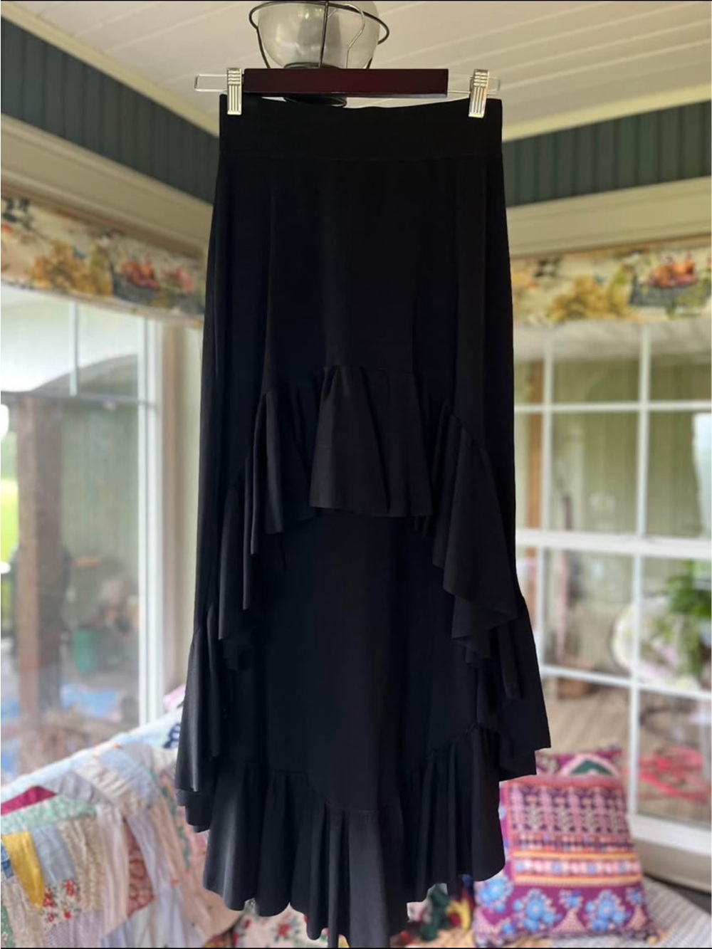 Zara Black High-Low Ruffle Maxi Skirt